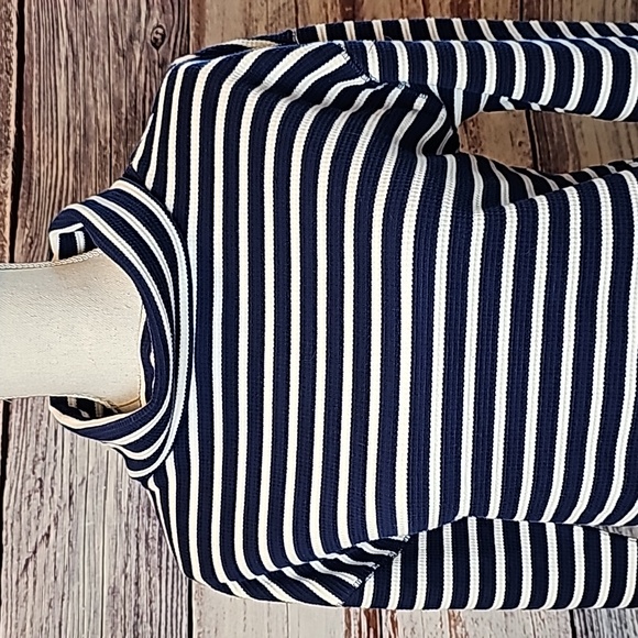 NWOT LANDS' END RIBBED NAVY AND WHITE STRIPED LONG SLEEVE TURTLENECK - Picture 2 of 10